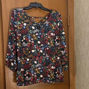 Womens L Anthropologie Skies Are Blue Multicolor Floral Blouse